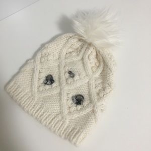 White rhinestone Pom Pom hat